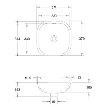 Sub 374mm Matte White Square Undermount Basin with Overflow